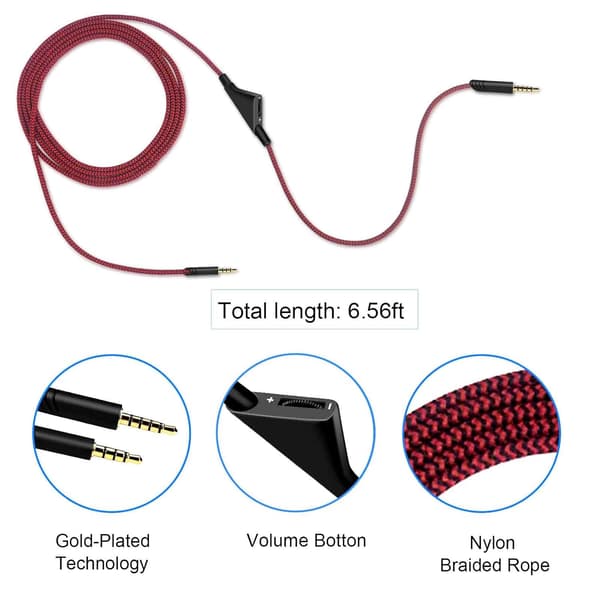 Erstatningslydkabel 2,0M for Astro A10 A40 TR Gaming Headset, volumkontroll (blå) Blue