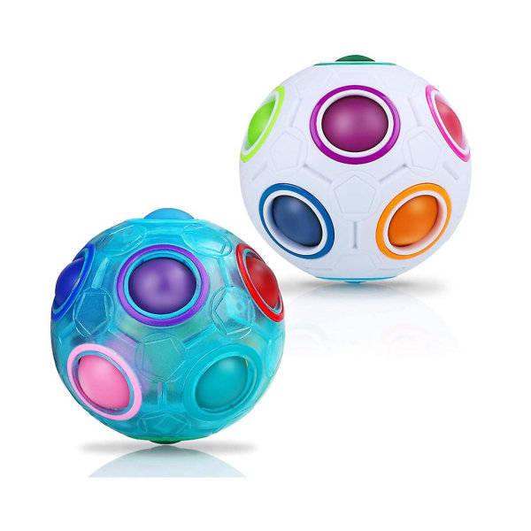Magic Rainbow Ball Fidget Ball, 2-pakke Puzzle Ball Cube 3D Puslespill Pedagogiske leker Brain Teaser for barn Voksne, Fidget Toys (hvit)