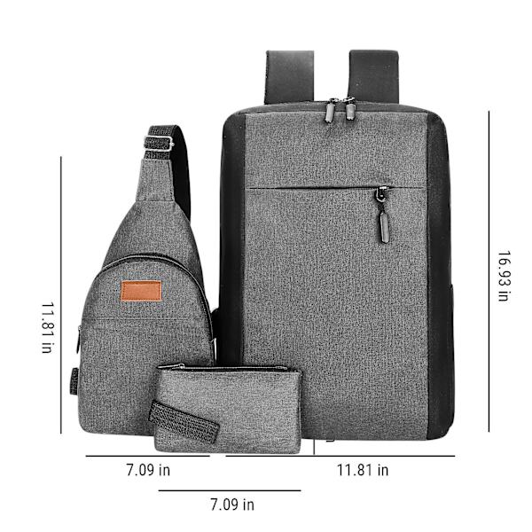 Rejsetaske til bærbar computer, stor rejsetaske, forretningsrejsetaske med crossbody og pung, holdbar college-taske i tre dele Gray2