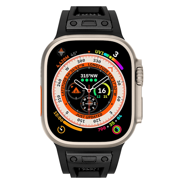 TPU-klokkestropp for Apple Watch Ultra 2 Ultra 49mm / Series 9 8 7 45mm / 6 5 4 SE (2022) SE (2023) SE 44mm / 3 2 1 42mm Black Black