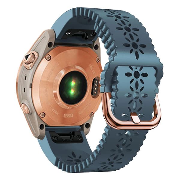 For Garmin Fenix 7S/6S Pro/5S Plus/Instinct 2S Hollow-out Flower Pattern Silicone Watch Band Adjustable Quick Release Soft Strap Replacement Lake Blue