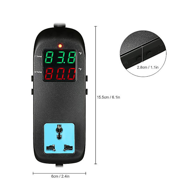 Elektronisk termostat LED digitalt display Opdrætstemperaturkontrol termoelement termostat med stikkontakt AC 90v250v US Plug