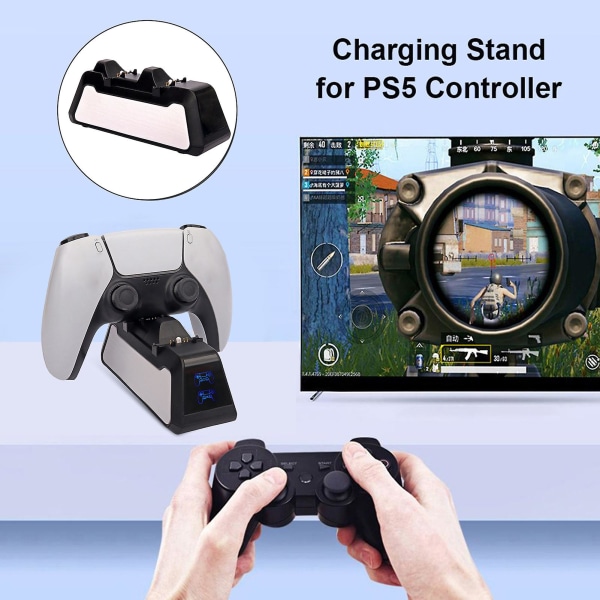 Spelkontroll Laddningsdocka Dual Base Type-C Snabbladdning LED-indikator Säker Antisladd Video Gamepad-laddare för PS5 Gaming Controller A