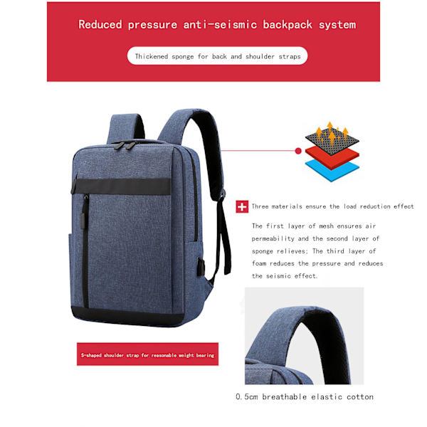 Liikematkareppu, vedenpitävä laukku matkustamiseen ja lentoihin, sopii 15,6 tuuman kannettavalle tietokoneelle, jossa USB-latausportti Dark Blue