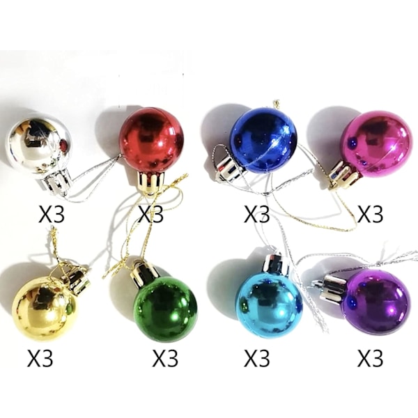 Flerfärgad Mini Glitterboll Miniatyr Rustika Julgransprydnader 24-pack