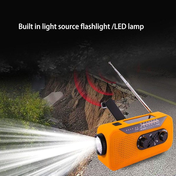 Nödradiomed vev och ficklampa (Orange)