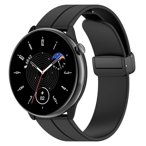 Magneettinen taittuva solki 20mm silikonihihna ranneke Huami Amazfit Gtr Mini/ Gts 4/3/2 / Bip 3 Black