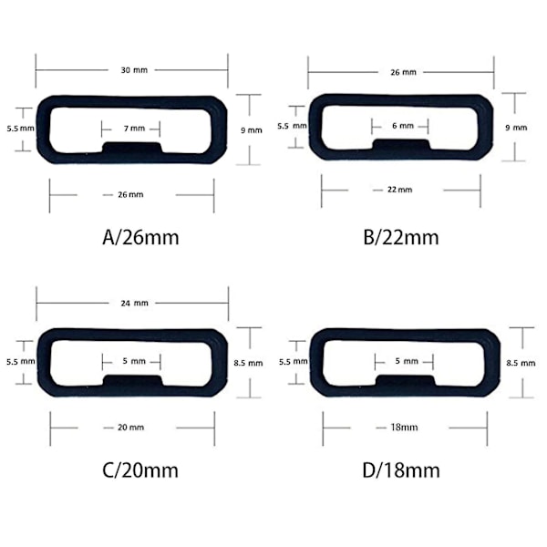 10 stk Klokkebånd Ring 18/20/22/26 mm Myk Silikon erstatning Klokkereim Spenne Loop Holder Holder For Garmin Fenix ​​6x 6s A Black