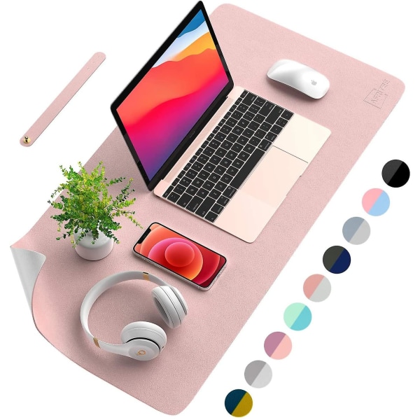 Sunrain Desk Pad Pöydänsuojamatto - Kaksipuolinen Pu-nahkainen työpöytämatto iso hiirimatto Rose Pink-Silver 35.4* 17