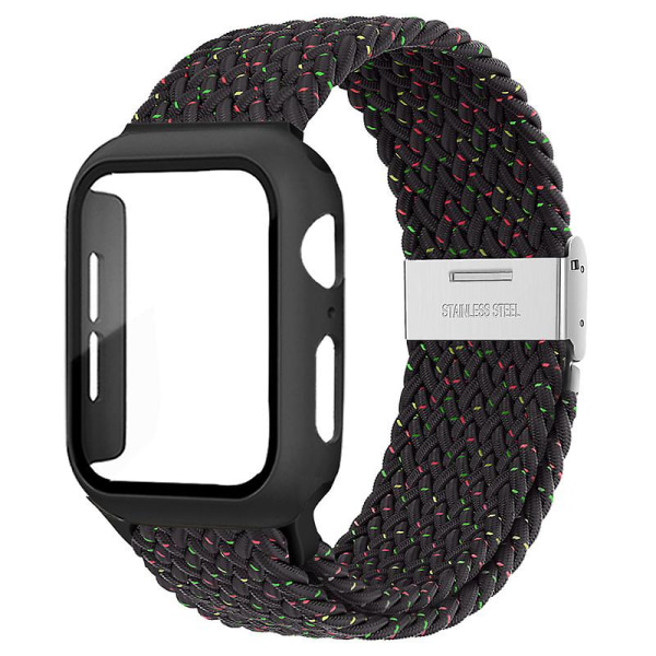 Flettet solo-løkke til Apple Watch-bånd 44 mm 40 mm 45 mm 41 mm 42 mm 38 mm urkasse+rem Nylon elastisk armbånd Iwatch Serie 3 5 6 Se 7 8 38mm series 321 Black Unity