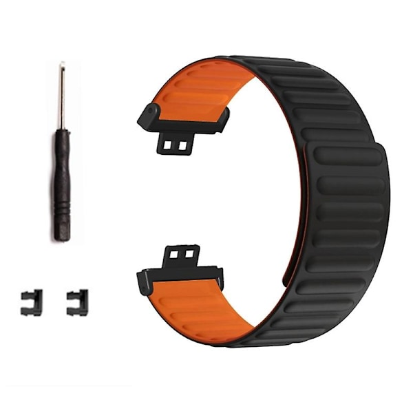 Magnetisk silikonrem erstatnings klokkebånd for Huawei Watch Fit / Watch Fit Special Edition Black Orange