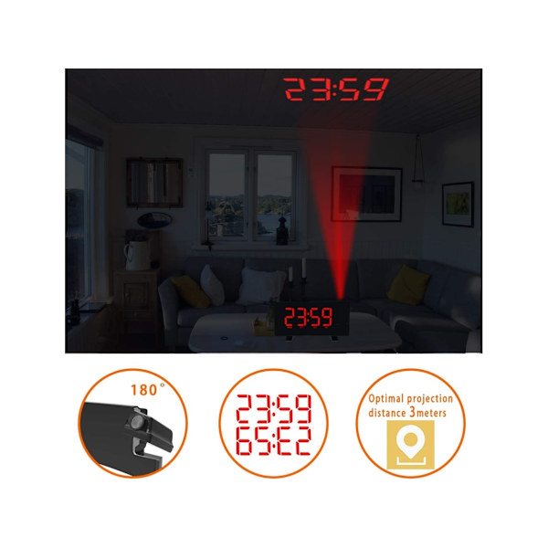 Radio LED USB -klocka med takprojektion red