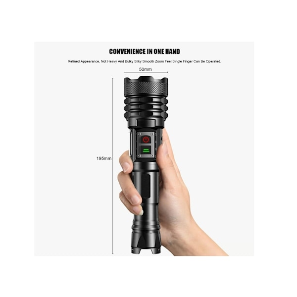 Hög Lumen Ficklampor Super Stark LED Ficklampa Med COB Sidoljus Zoombar Taktisk Portabel Ficklampa 9 Lägen Vattentät Svart