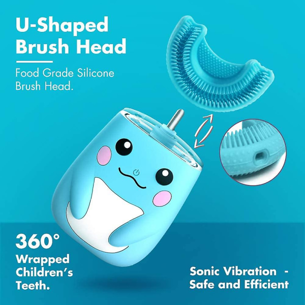 Automatisk tandborste U-formade huvuden gjorda av livsmedelsgodkänd silikon, lämplig för barn U-formad tandborste, utbytesborsthuvud Blue