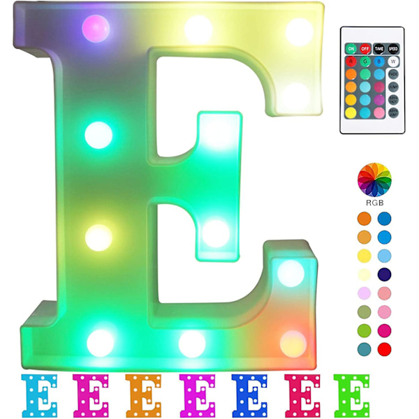 Värikkäät Led-valokirjaimet RGB-kirjainvalot Hää-, Syntymäpäivä- ja Joulukoristeluun Kaukosäätimellä Kirjain E