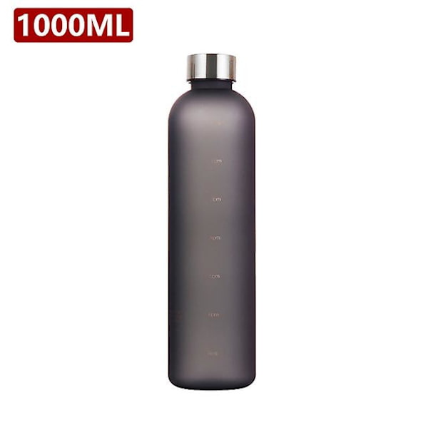 1l vattenflaska med markör Återanvändbar Fitness Utomhus Resor Läcksäker Black-Silver