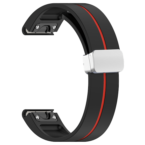 Silver Buckle Silikonband 26mm Klockarmband För Garmin Tactix 7 Pro / Fenix 7x/6x/6x Pro/5x Plus Black Red