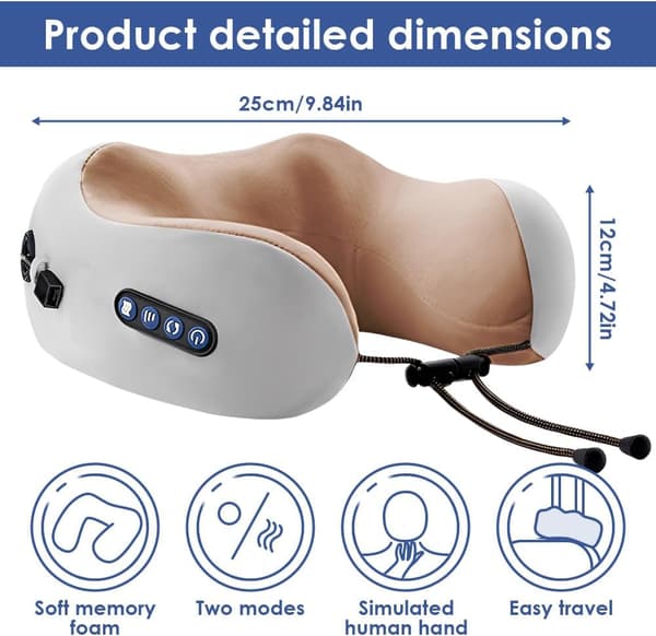 Massager Massag Cervical U-formad kudde, muskelvärk lindring, 4-knapps kontroll (grå) Gray