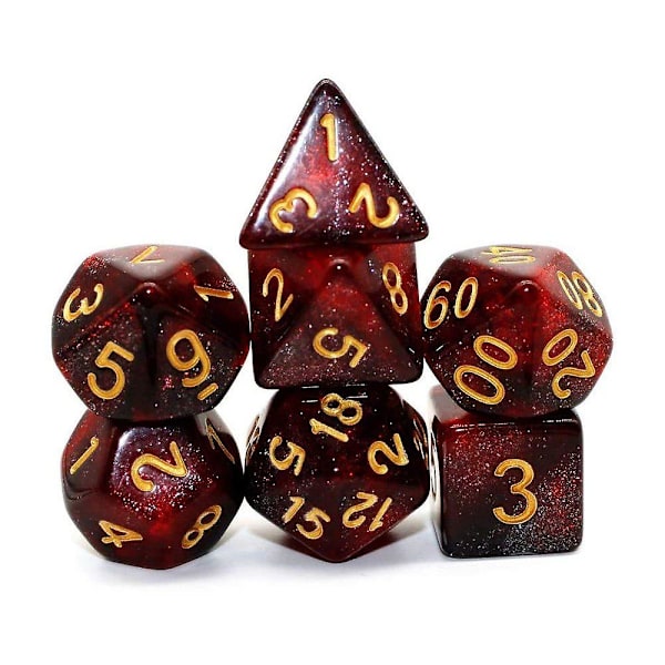 Polyedriska set för fängelsehålor och drakar Pathfinder rollspel Glittertärningar med tärningspåse red