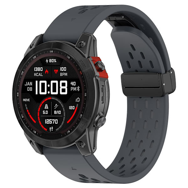 KLB-DDGJ-001 For Garmin Fenix 7 / 7 Pro QuickFit 22mm Silikonarmbånd med magnetisk foldespenne Dark Grey