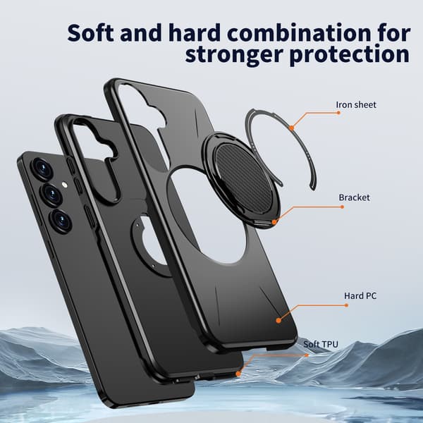 Etui til Samsung Galaxy S24, roterende støtteben TPU + PC Black