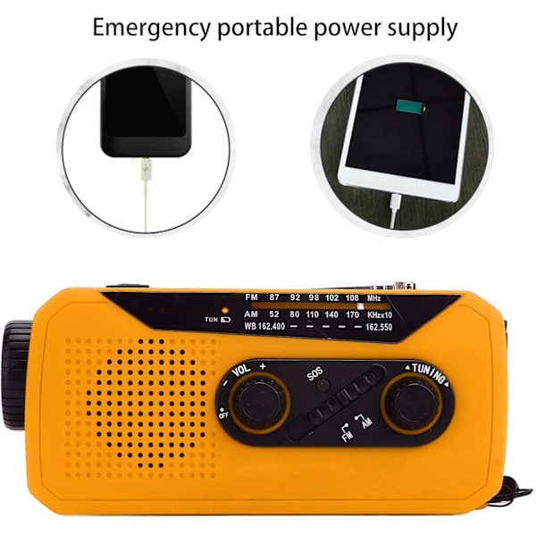 Nödradiomed vev och ficklampa (Orange)