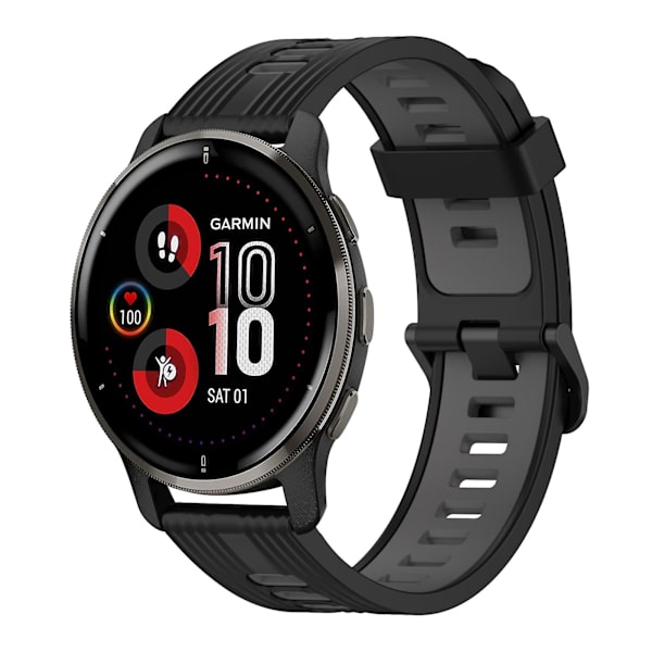 20 mm silikonikellon watch Garmin Venu 2 Plus -puhelimeen Black Grey