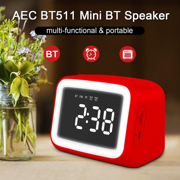 Bluetooth-høyttaler Bt511 Speilklokke Nattlys Fm Stereo (Rosa)
