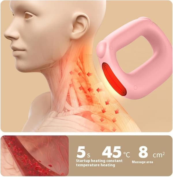 Massasjeapparat for dypvev med perkusjon og varme, justerbart, USB-C-lading (rosa) Pink