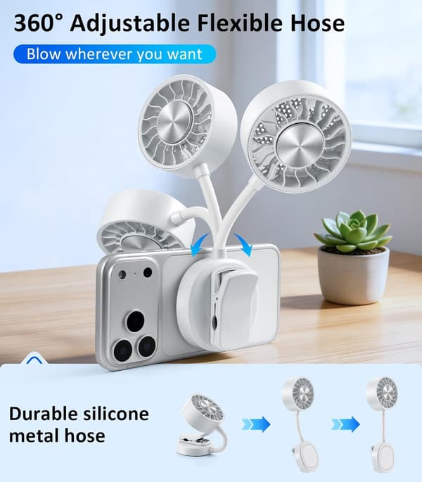 Magnetisk Telefonventilator, 360° Klips Genopladelig med 3 Hastigheder & Iskøling (Grøn)