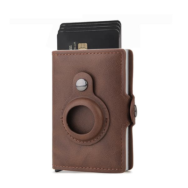 Rfid Slim Läder Airtag Hållare Pengar Kortfodral (Kaffe)