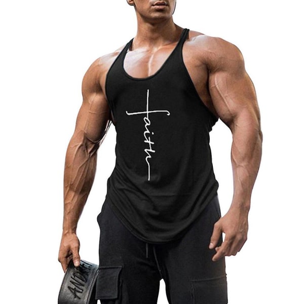 Herrevest Kroppsbygging Gym Klær Trening Løping Trening Tank Top Ermeløs Vest Black M