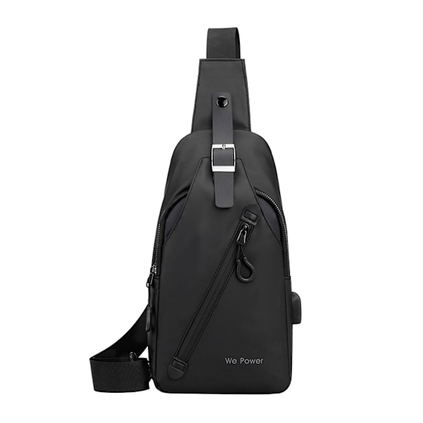 Trendig USB-bröstväska för män, vattentät crossbody-väska, affärsryggsäck Black