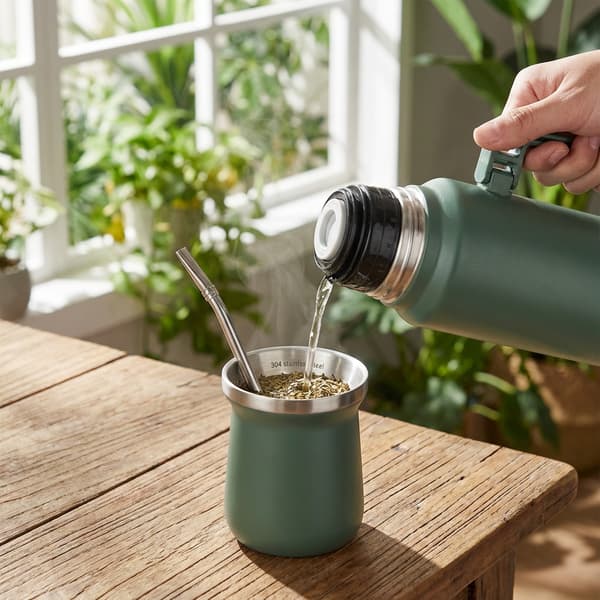 Termoflaske, 1200 ml rustfrit stål Yerba Mate tekande, med håndtag (hvid) White 1200ml