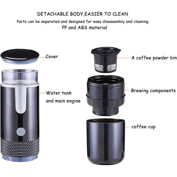 Bærbar kaffemaskine, 160 ml 3W automatisk trådløs italiensk kapselkaffemaskine