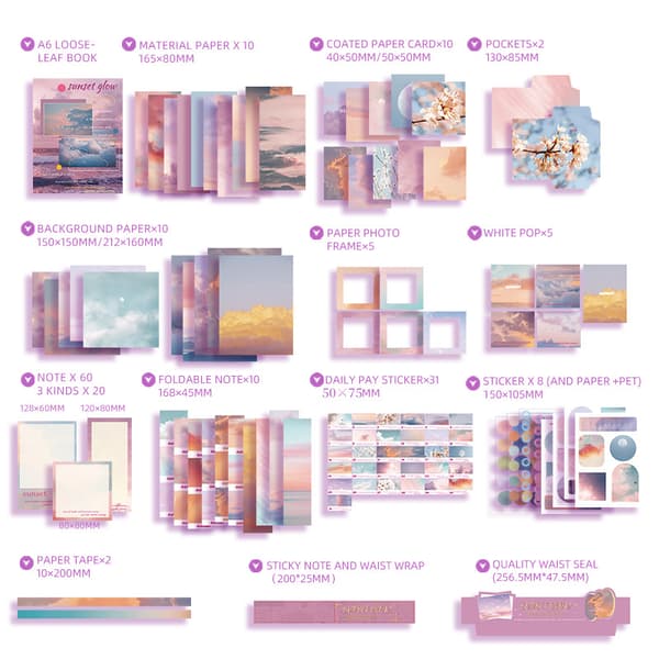 Notatbok - 155 Typer Material Scrapbook A6 Sett (Sunset Glow)
