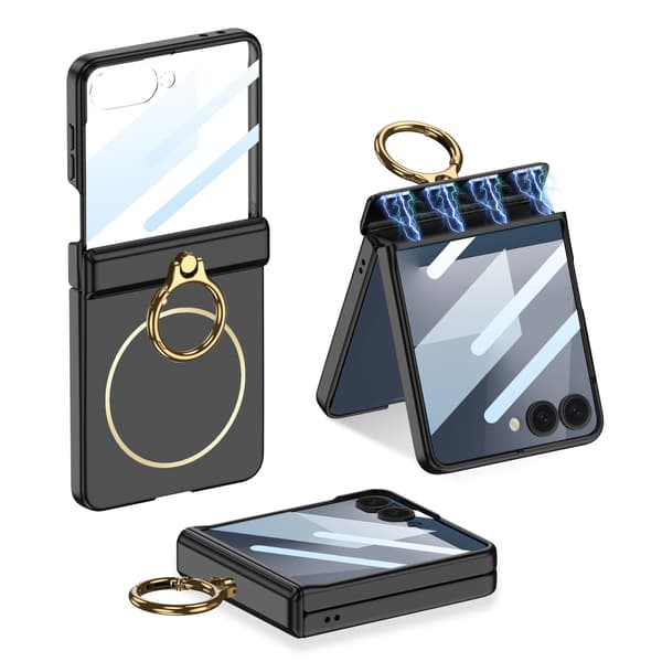 Etui til Samsung Z Flip7, magnetisk med ringholder (sort)