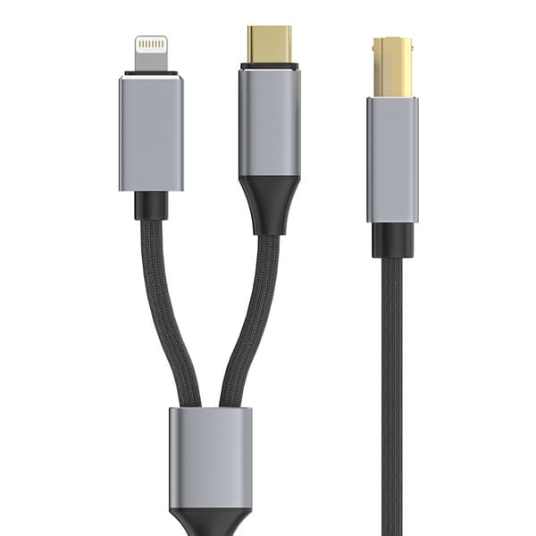 Adaptrar 2-i-1 Type-C, Lightning till USB-B MIDI Instrument/Skrivarkabel (Svart)