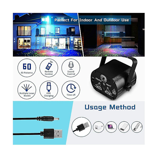 7 Led Dj Sound Strobe Sta Projektor Usb Oppladbar For Owe