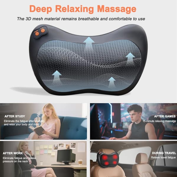 Massasjeapparat 8 noder, rygg- og nakke-shiatsu-elting dyp, med varme (svart) Black 8 Nodes