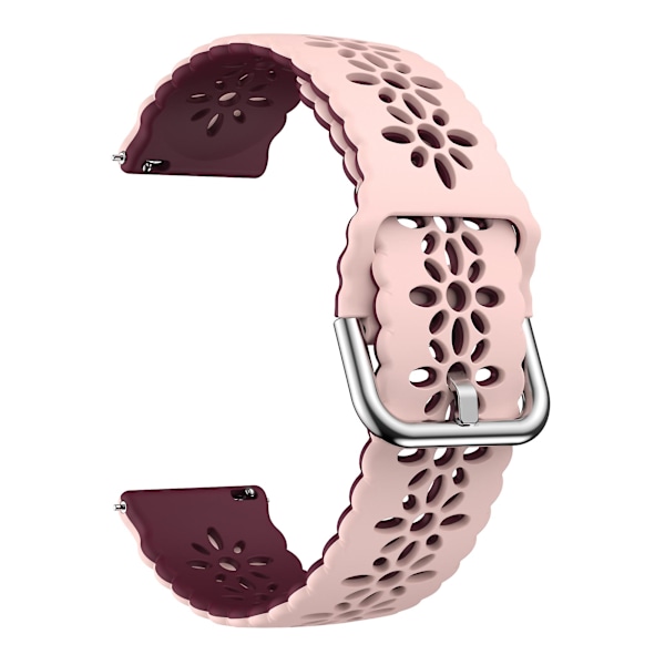 För Garmin Vivomove 3s / Samsung Gear Sport / Huawei Watch Gt 2 42mm Silikon Armband 20mm Blommig Hål Dubbel Färg Klockarmband Pink  Wine Red