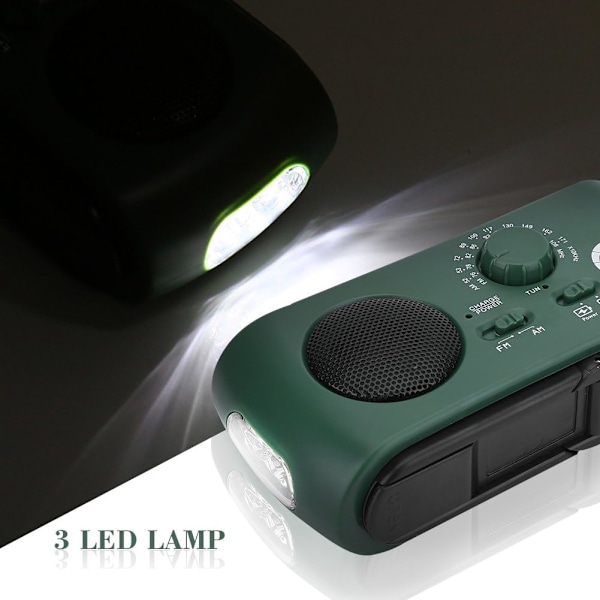 radio am fm, Solcellsdriven Vevradio LED Ficklampa (Grön)