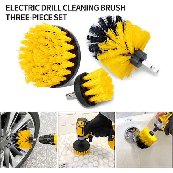 Elektrisk plastrengöringsborr nylonborste 3-pack, 2'/3,5'/4' (Gul)