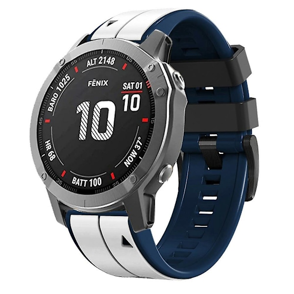 KLB-ZWGJ-001 Til Garmin Fenix 7 / 7 Pro Silikonurrem QuickFit 22mm Tofarvet Rem White Blue