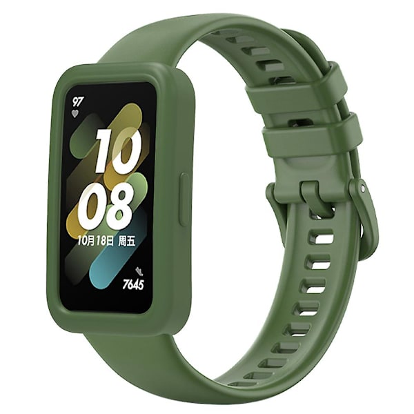 Håndledsrem til Huawei Band 8, silikone sportsurrem med beskyttende cover Blackish Green