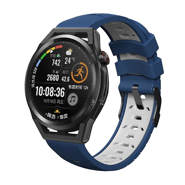 KLB-SSTXGJ-001 Til Samsung Galaxy Watch3 45mm / Huawei Watch Ultimate Trapezformet Silikon 22mm Rem Midnight Blue White