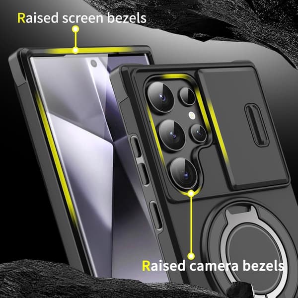 Fodral för Samsung Galaxy S25 Plus, med 360° roterande hållare, sekretesskameraskydd (rosa)