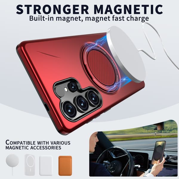 Etui til Samsung Galaxy S25 Ultra, roterende støtteben TPU + PC Red