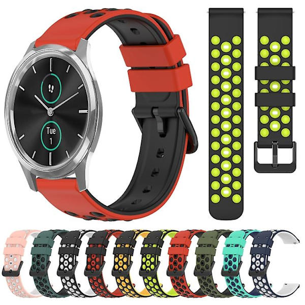 Til Garminmove Luxe 20 mm tofarvet porøst silikone urbånd EMK Black-Red