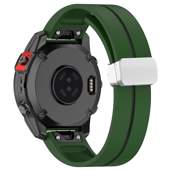 Sølvspenne Silikonbånd 26mm Klokkearmbånd for Garmin Tactix 7 Pro / Fenix 7x/6x/6x Pro/5x Plus Army Green Black